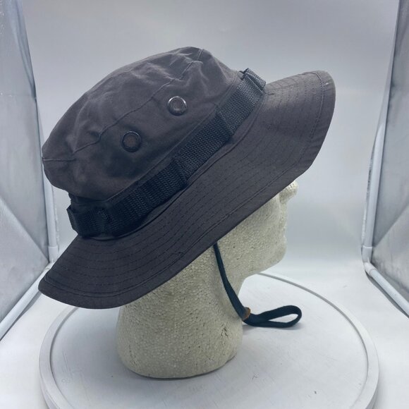 Black Military Style Boonie Hat 7.5 Hot Weather 100% Cotton Adjustable Strap - Picture 2 of 6